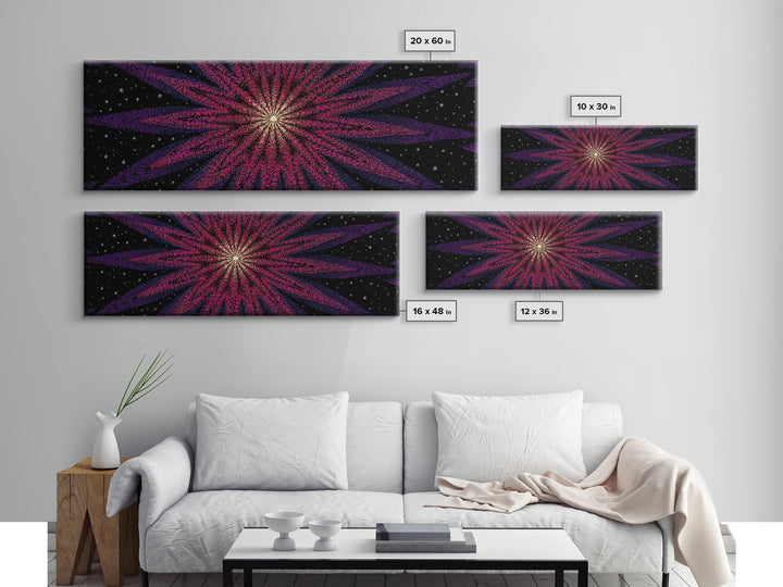 Magenta Purple Cosmic Burst Wall Art, Modern Abstract Canvas Print, Retro Space Poster, Funky MCM Home Decor, Large Statement Print