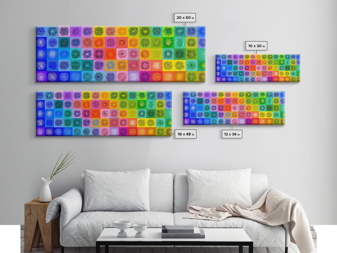 Colorful Pop Art Starburst Grid Wall Art, Retro Geometric Poster, Midcentury Modern Decor, Bright Abstract Canvas Print Set
