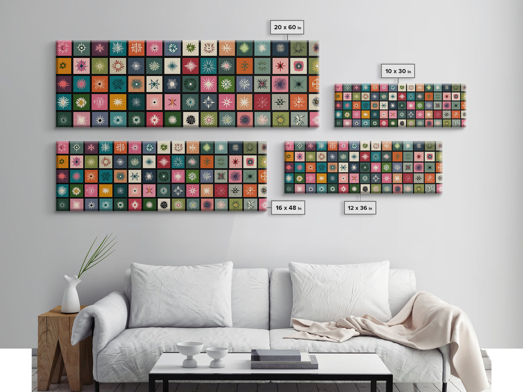 Atomic Starburst Pattern Wall Art, Midcentury Modern Geometric Print, Retro MCM Decor, Colorful Tile Canvas Print, Gallery Wall