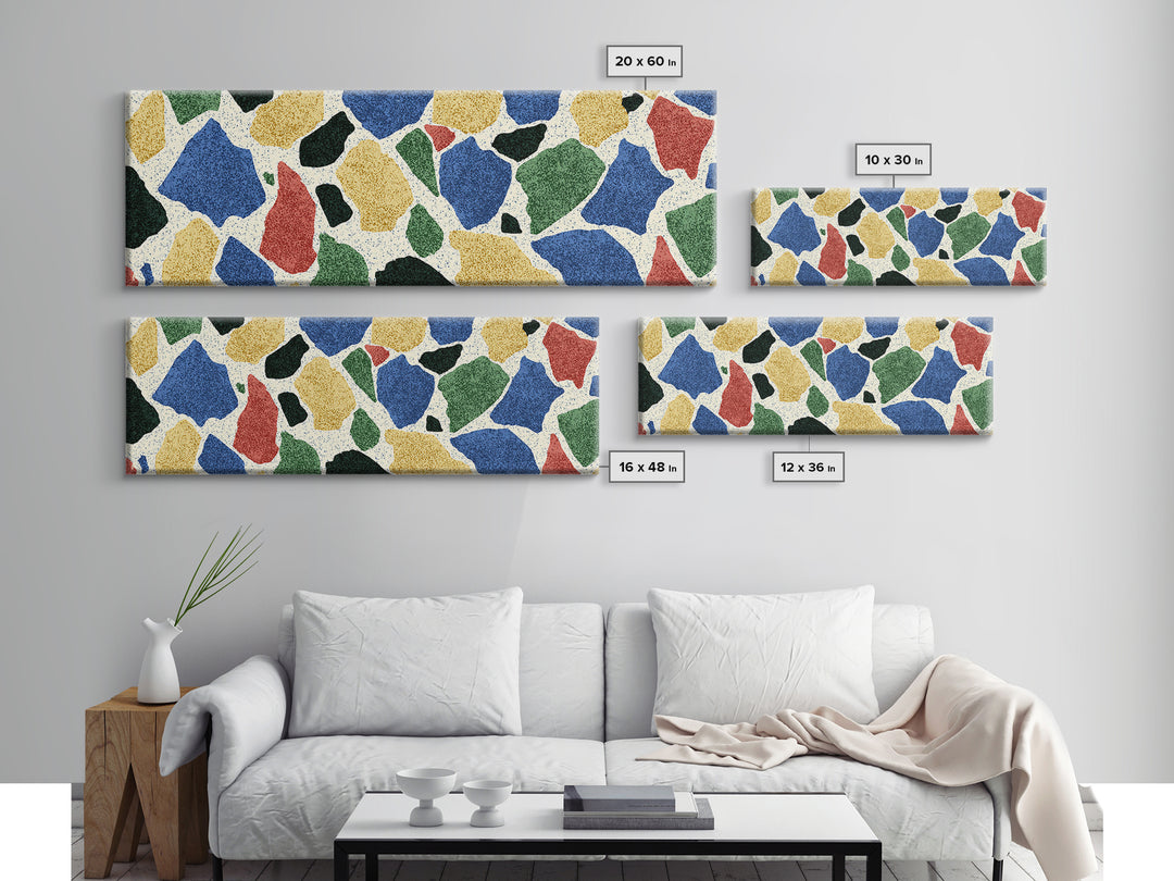 Bold Terrazzo Stone Canvas Print, Mid Century Modern Wall Decor, Colorful Abstract Art, Retro Pattern Poster, MCM Home Art