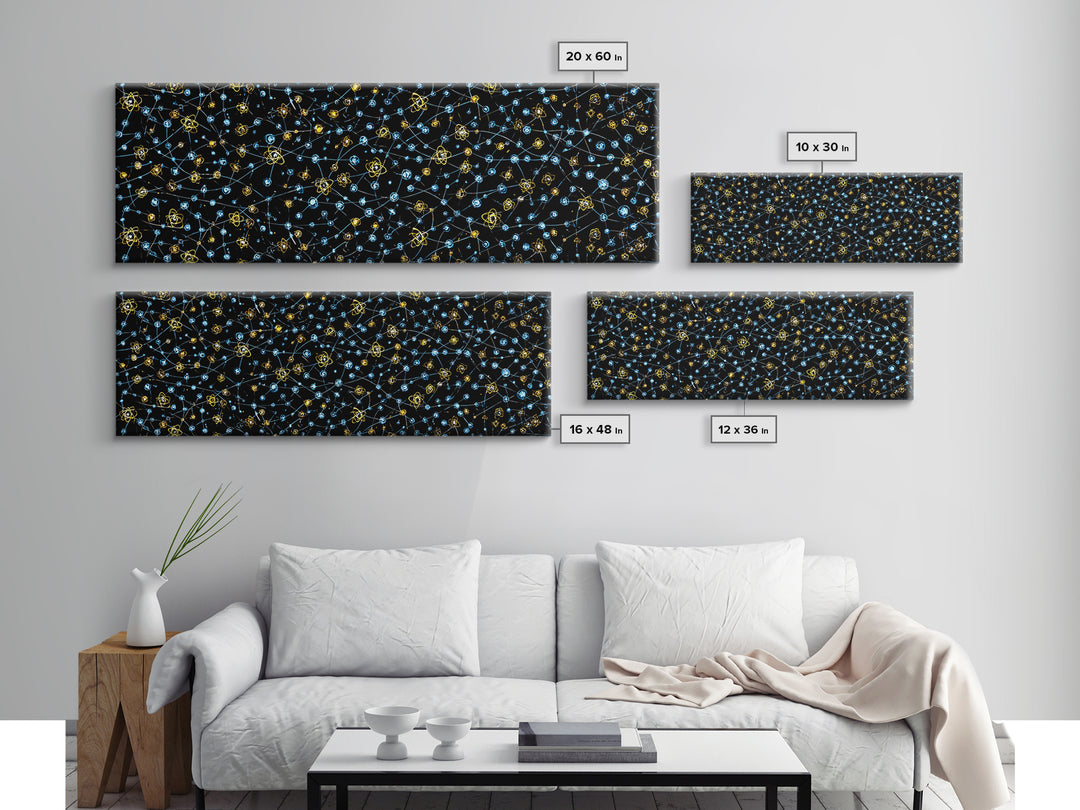 Atomic Constellation Wall Art, Mid Century Modern Space Decor, Retro Science Poster, Blue Yellow MCM Pattern, Modern Art Print