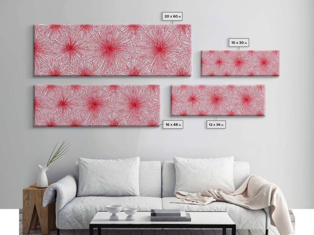 Red Pink Radiating Starburst Canvas Print, Mid Century Modern Wall Art, Bold Geometric Pattern, Retro Maximalist Decor Poster