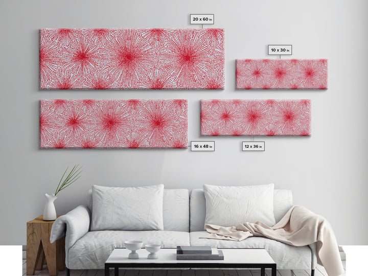 Red Pink Radiating Starburst Canvas Print, Mid Century Modern Wall Art, Bold Geometric Pattern, Retro Maximalist Decor Poster