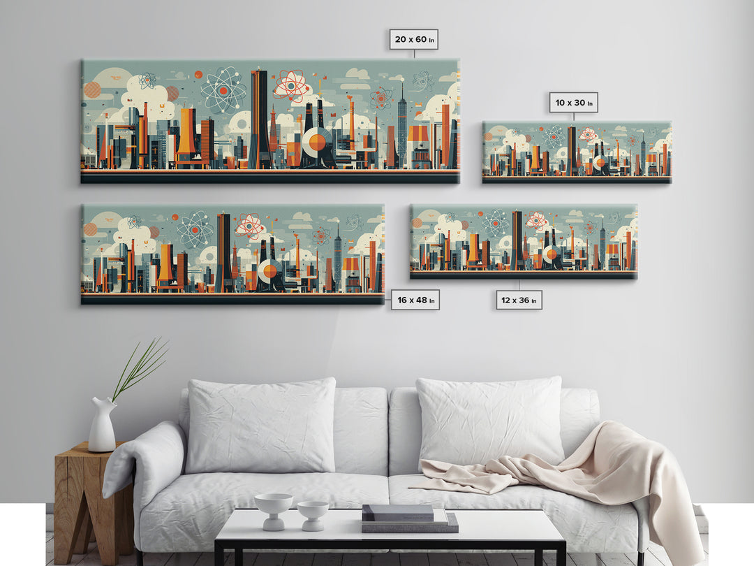 Atomic Midcentury City With Mod Towers Wall Art, Retro Modern Art Print, Geometric Skyline Poster, MCM Home Decor, Canvas Print