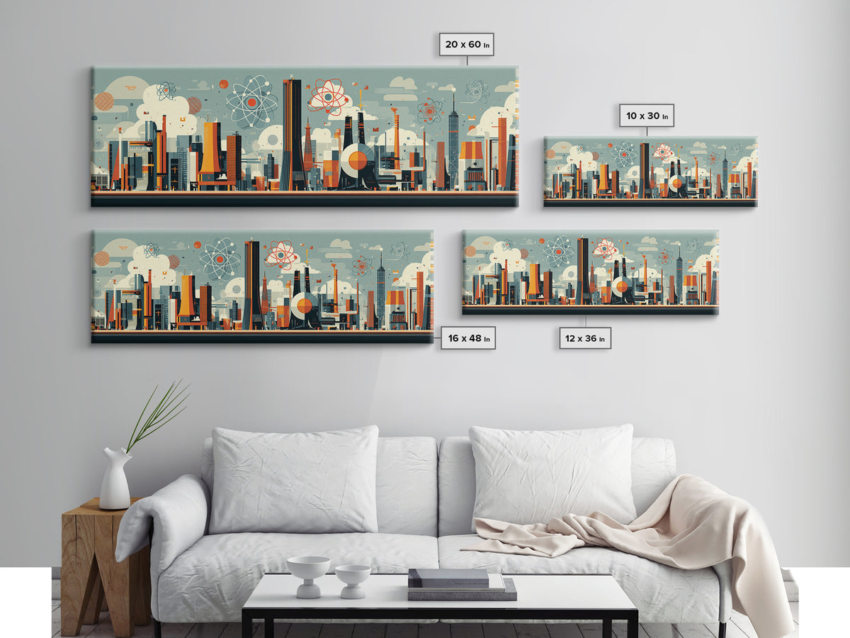 Atomic Midcentury City With Mod Towers Wall Art, Retro Modern Art Print, Geometric Skyline Poster, MCM Home Decor, Canvas Print