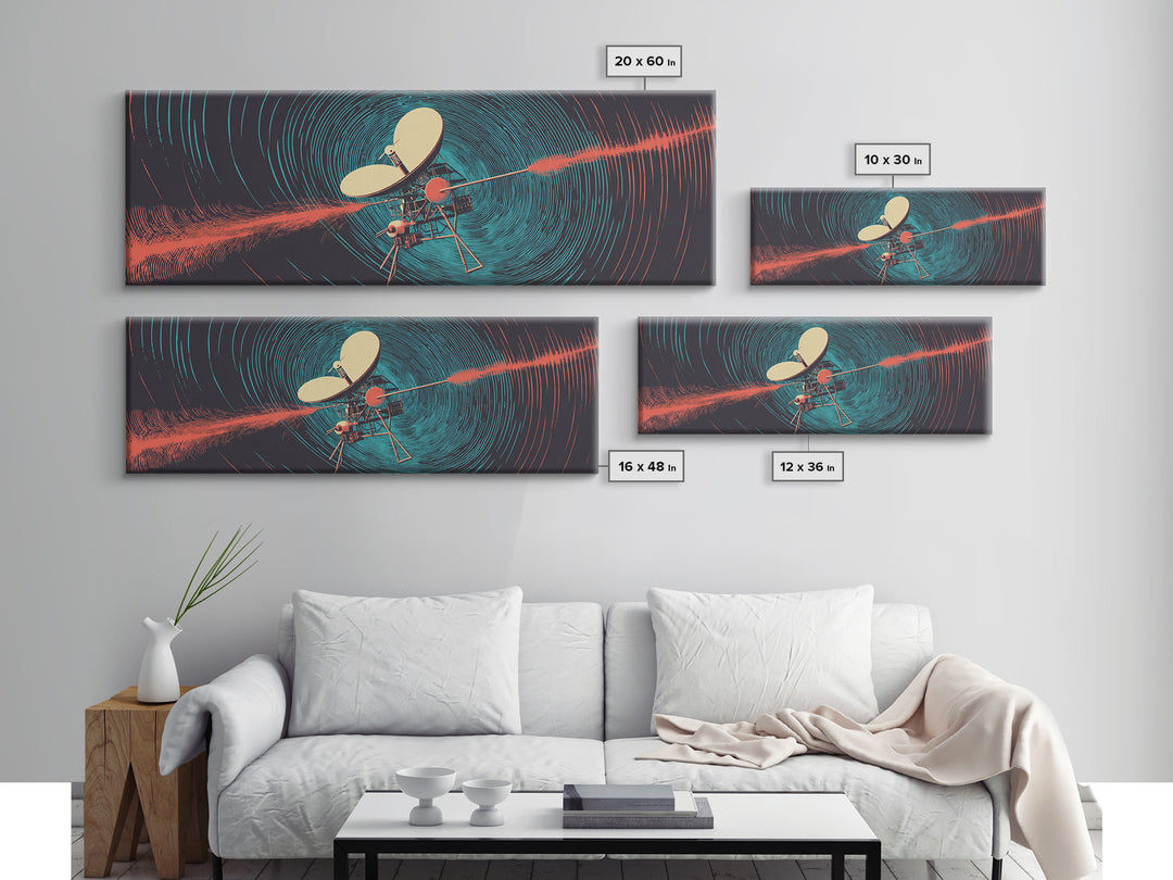 Deep Space Probe Signal Wall Art, Blue Spiral Radio Waves, Retro Sci Fi Poster, Modern Abstract Living Room And Office Decor Print