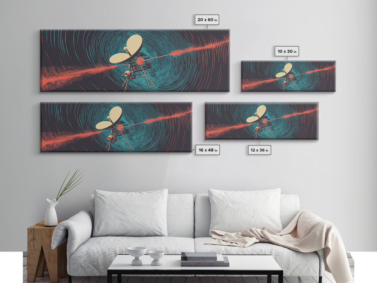 Deep Space Probe Signal Wall Art, Blue Spiral Radio Waves, Retro Sci Fi Poster, Modern Abstract Living Room And Office Decor Print