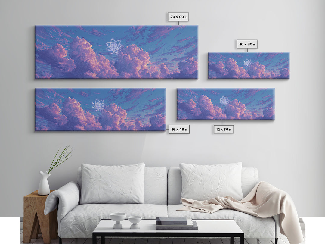 Purple Dream Clouds With Atomic Star Wall Art, Retro Sci Fi Sky Poster, Midcentury Modern Decor, Cosmic Canvas Print, Bedroom Decor