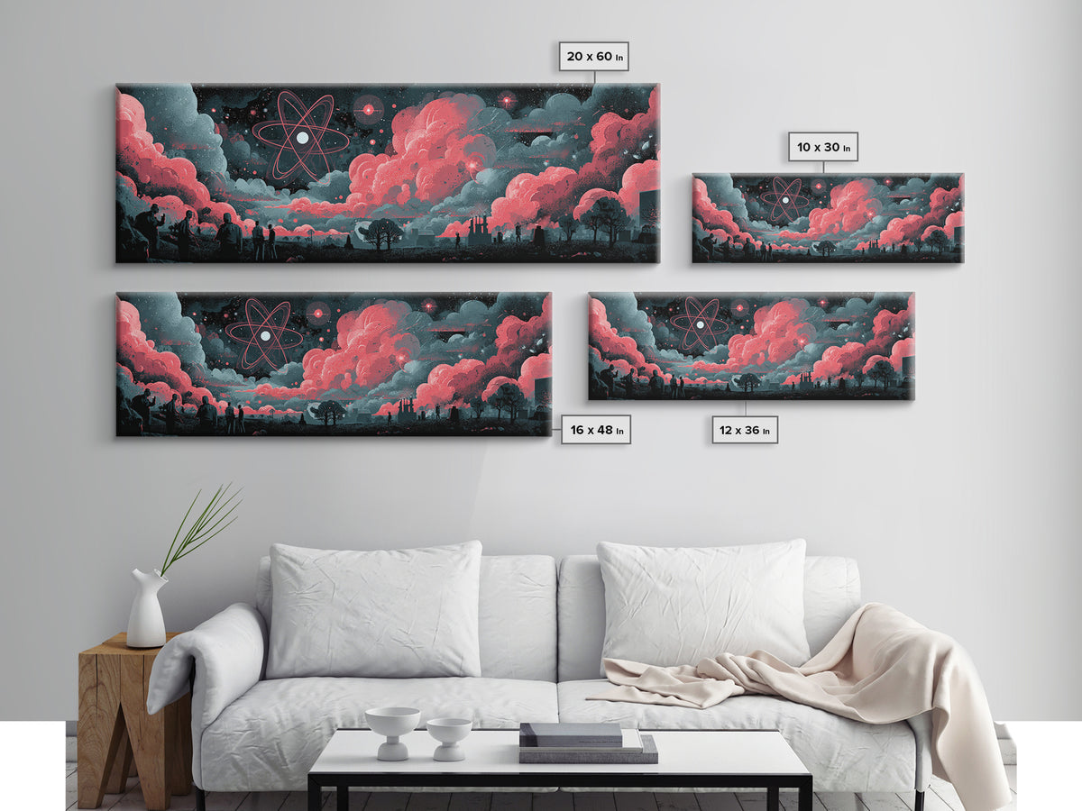 Red Atomic Clouds Over Retro Sci Fi Horizon Wall Art, Midcentury Modern Poster, Space Abstract Art, Moody Office Decor Print