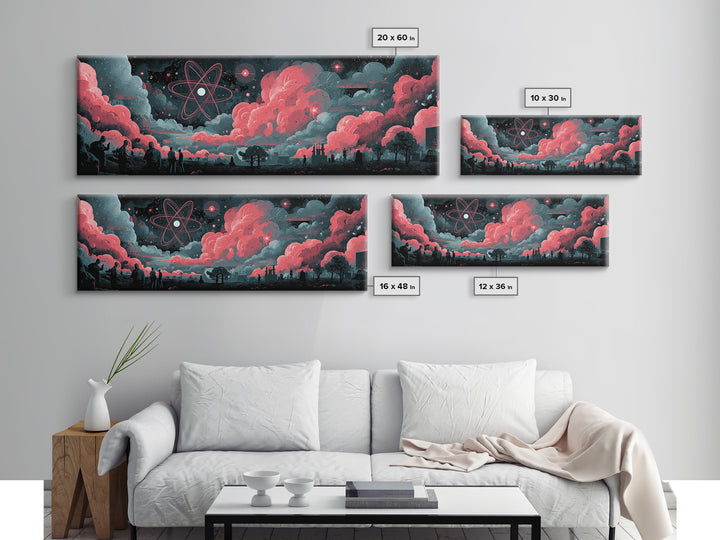 Red Atomic Clouds Over Retro Sci Fi Horizon Wall Art, Midcentury Modern Poster, Space Abstract Art, Moody Office Decor Print