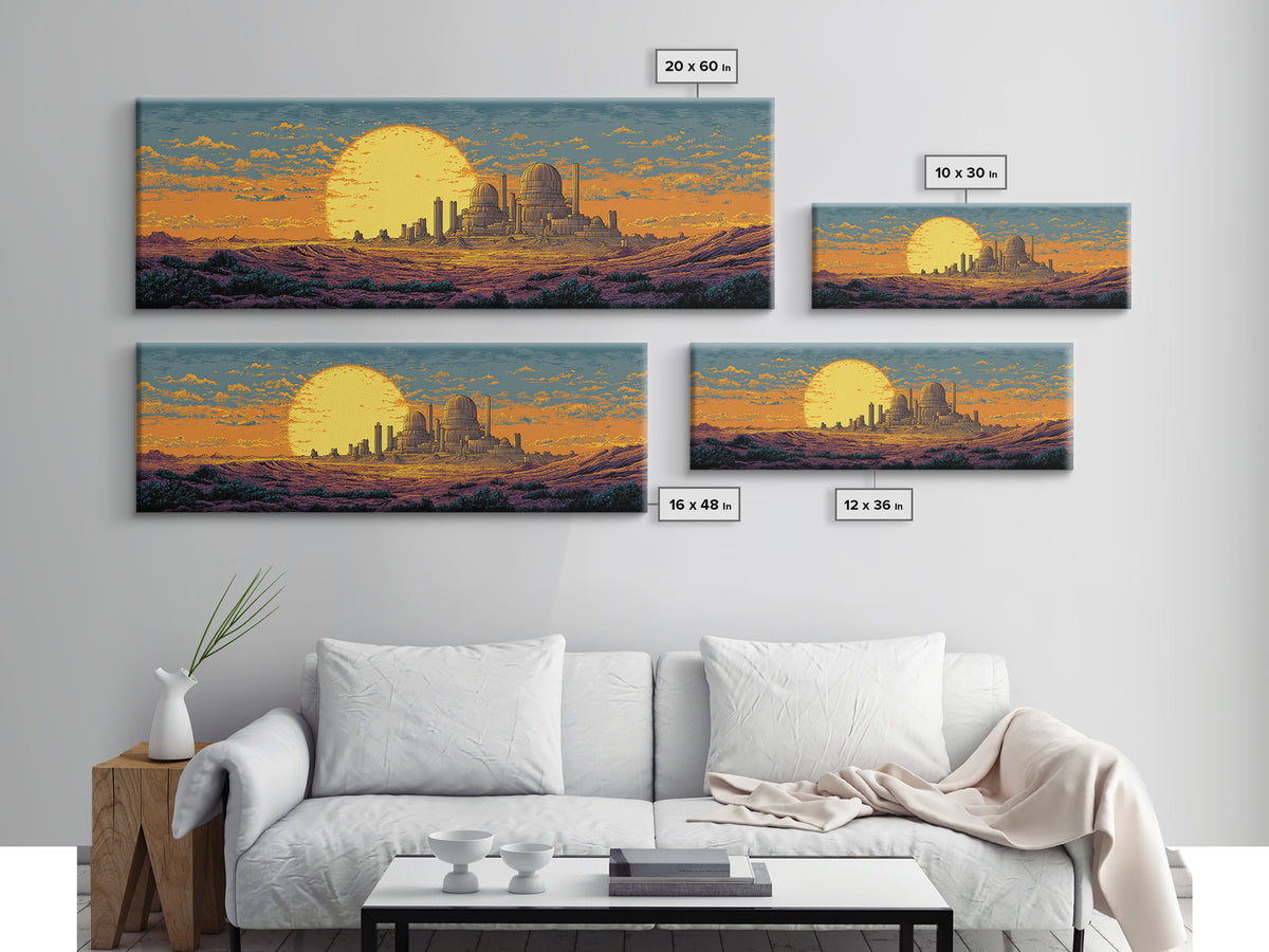 Desert Observatory Sunset Canvas Print, Retro Sci Fi Wall Art, Mid Century Modern Landscape Poster, Orange Astronomy Decor
