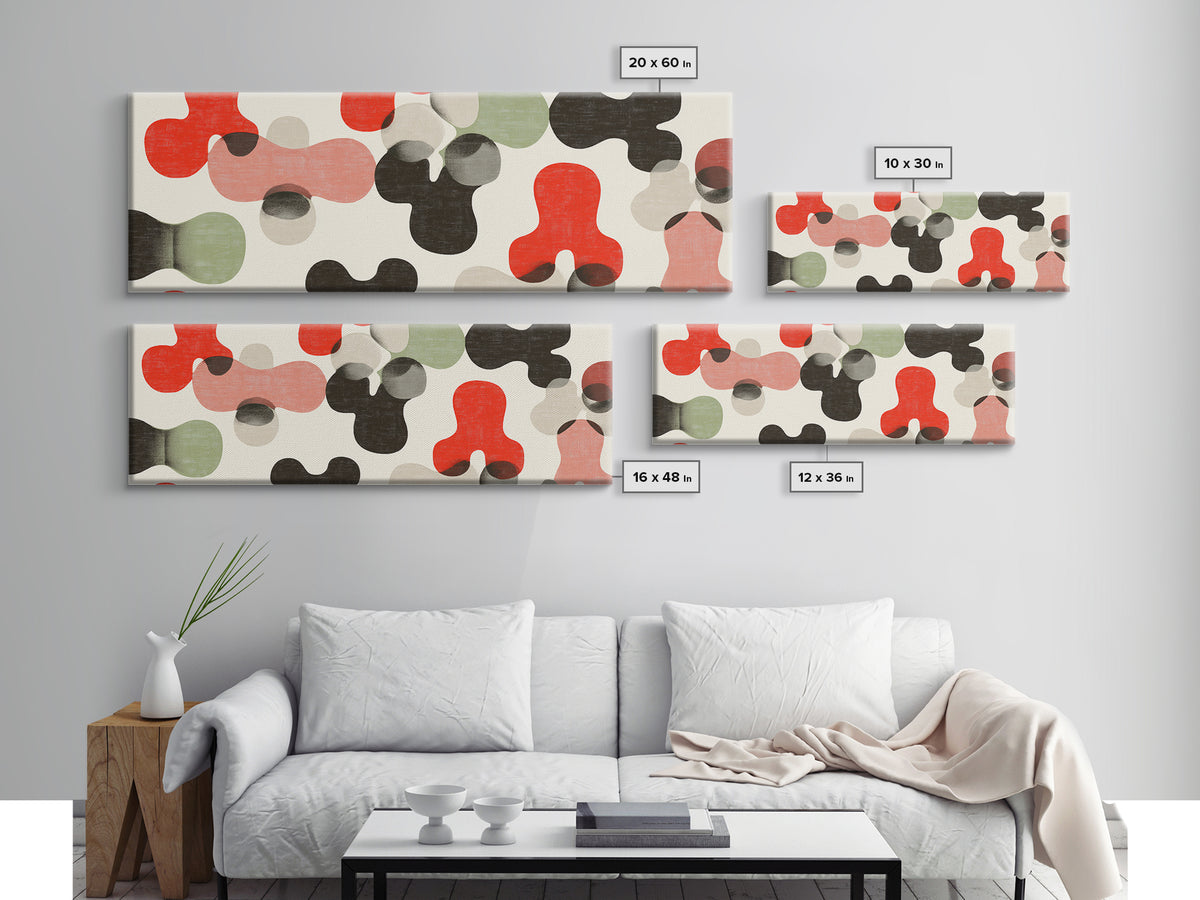 Red Black Sage Organic Shape Wall Art, Midcentury Modern Abstract Canvas, Retro Geometric Print, MCM Living Room Decor Poster