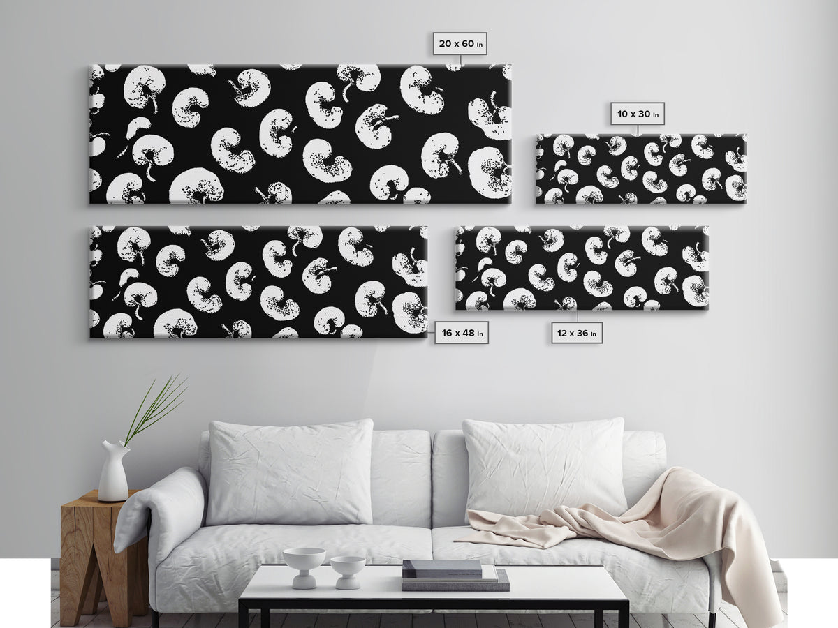 Black White Amoeba Pattern Canvas Print, Midcentury Modern Abstract Wall Decor, Monochrome Retro Op Art For Gallery Wall