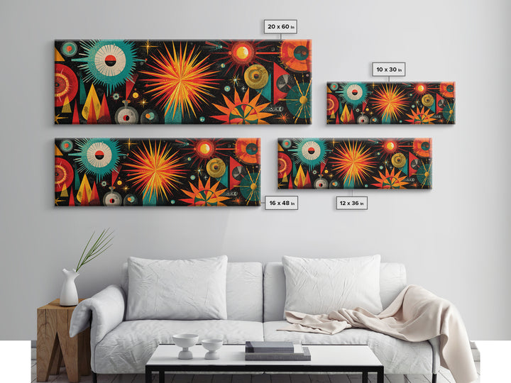 Atomic Starburst Fireworks Wall Art, Midcentury Modern Space Age Print, Retro MCM Canvas For Living Room Decor Poster Gift