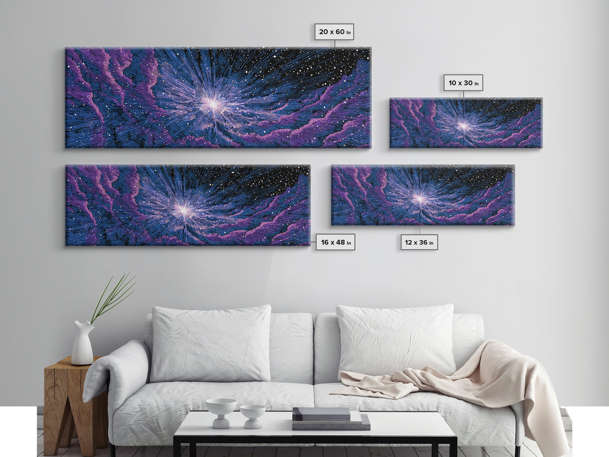 Purple Blue Cosmic Starfield Wall Art, Modern Abstract Space Canvas, Retro Sci Fi Digital Print For Bedroom Decor Poster