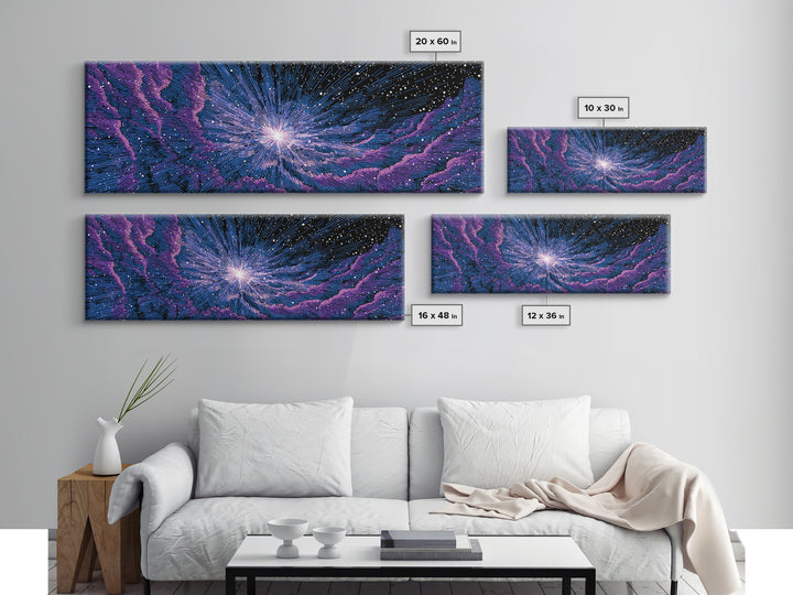 Purple Blue Cosmic Starfield Wall Art, Modern Abstract Space Canvas, Retro Sci Fi Digital Print For Bedroom Decor Poster
