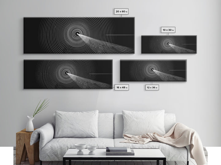 Black White Concentric Tunnel Wall Art, Modern Op Art Line Print, Minimal Geometric Canvas For Office And Game Room Decor