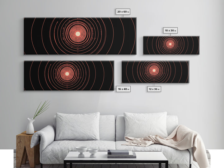 Orange Red Concentric Circle Wall Art, Modern Abstract Op Art Print, Cosmic Retro Minimal Poster For Bedroom Gallery Decor