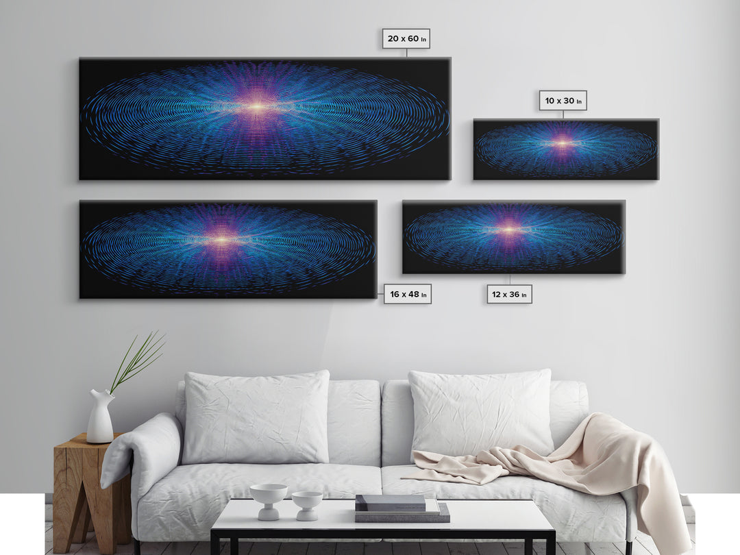 Blue Neon Concentric Ripple Field Wall Art, Futuristic Abstract Print, Modern Wall Decor, Space Abstract Art, Digital Art