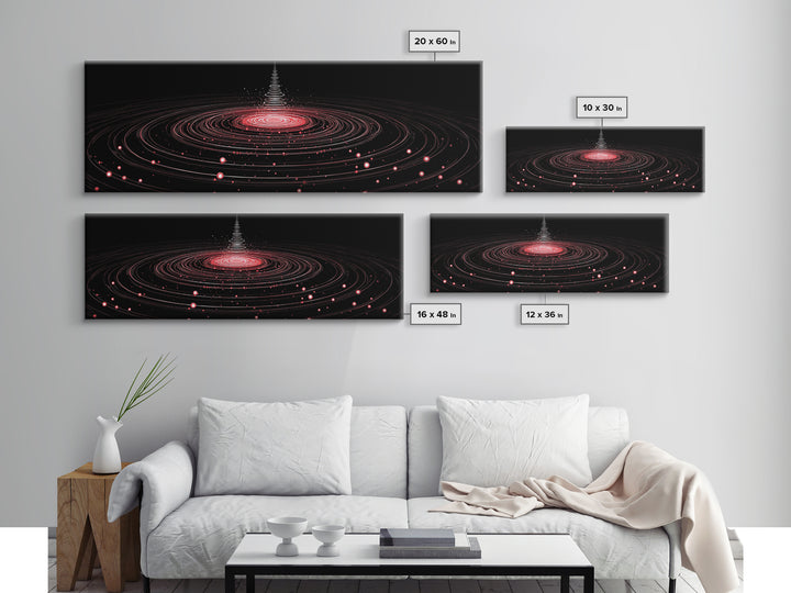 Red Orbital Light Rings In Black Space Canvas Print, Futuristic Abstract Art, Modern Wall Decor, Retro Sci Fi Poster, Digital Art Print