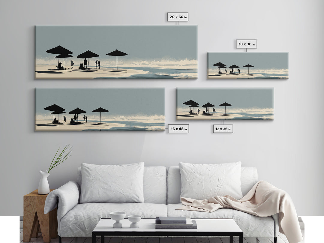 Minimal Beach Umbrella Silhouettes Canvas Print, Coastal Wall Art, Scandinavian Modern Decor, Neutral Living Room Art, Office Decor