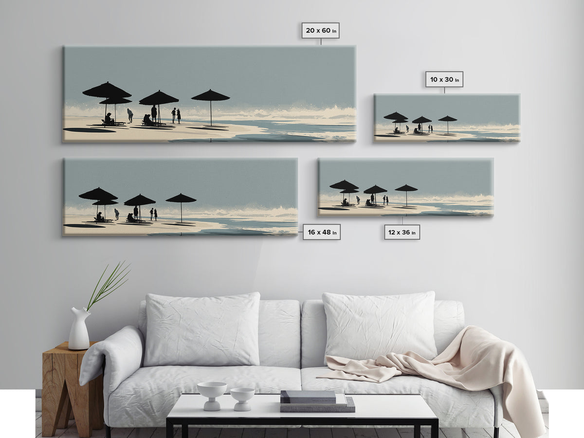 Minimal Beach Umbrella Silhouettes Canvas Print, Coastal Wall Art, Scandinavian Modern Decor, Neutral Living Room Art, Office Decor