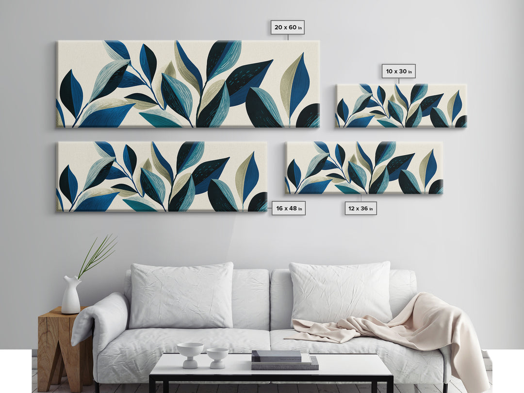 Blue Botanical Branches On Cream Wall Art, Minimalist Nature Print, Midcentury Modern Decor, Scandinavian Home Art Poster