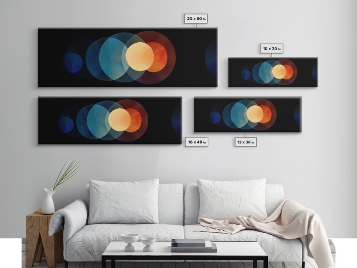 Overlapping Retro Circle Abstract Wall Art, Midcentury Modern Geometric Print, Orange Blue Black Decor, Atomic Canvas Art