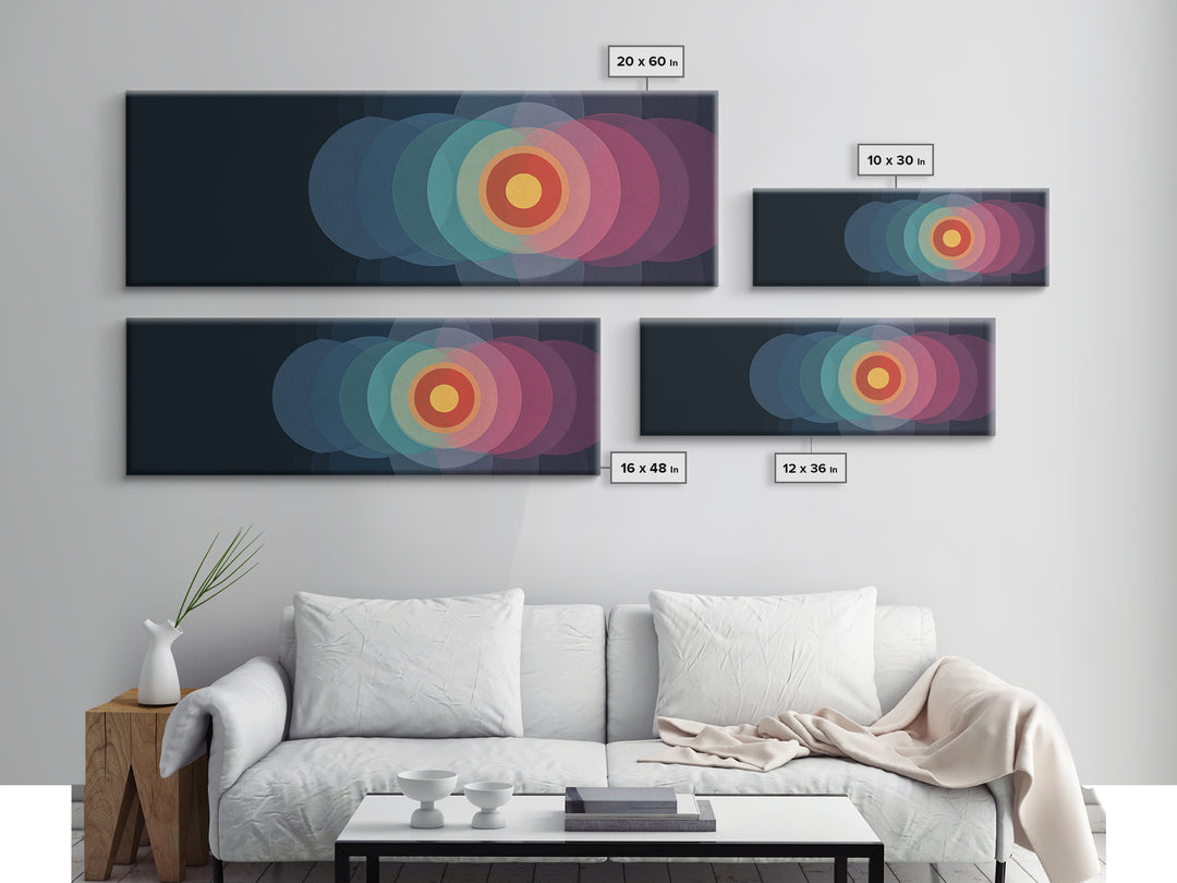 Translucent Target Circles Canvas Print, Midcentury Modern Abstract Wall Art, Colorful Geometric Decor, Pink Blue Poster