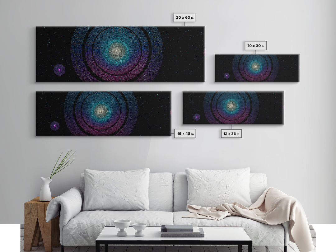 Glowing Nebula Mandala Canvas Print, Midcentury Modern Space Wall Art, Blue Purple Cosmic Decor, Geometric Star Poster Art