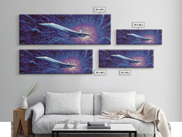 Supersonic Jet Starburst Wall Art, Midcentury Modern Space Poster, Retro Sci Fi Canvas Print, Aviation Wall Decor Gift For Him