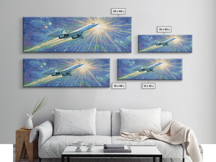 Supersonic Jet In Cosmic Starburst Canvas Print, Retro Sci Fi Wall Decor, Midcentury Modern Art, Space Poster Gift, Home Office Decor