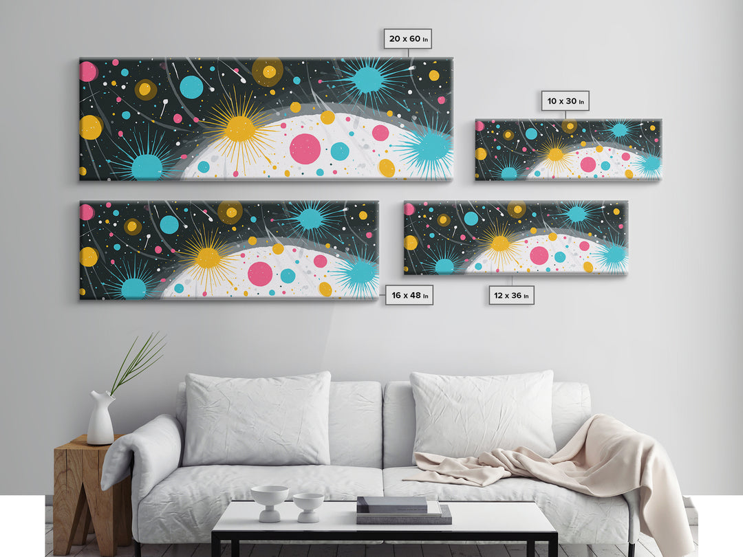 Playful Atomic Dots And Starbursts Wall Art, Midcentury Modern Abstract Poster, Colorful Retro Decor, Kids Room Print Gift