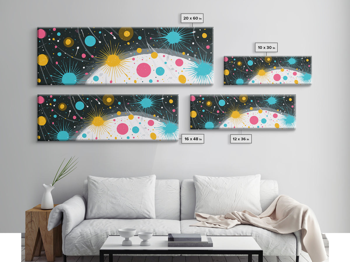 Playful Atomic Dots And Starbursts Wall Art, Midcentury Modern Abstract Poster, Colorful Retro Decor, Kids Room Print Gift