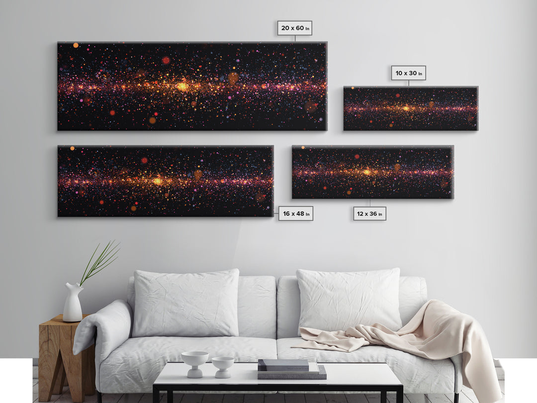Radiant Particle Galaxy Horizon Wall Art, Space Abstract Art, Modern Digital Art Print, Cosmic Retro Decor, Large Canvas