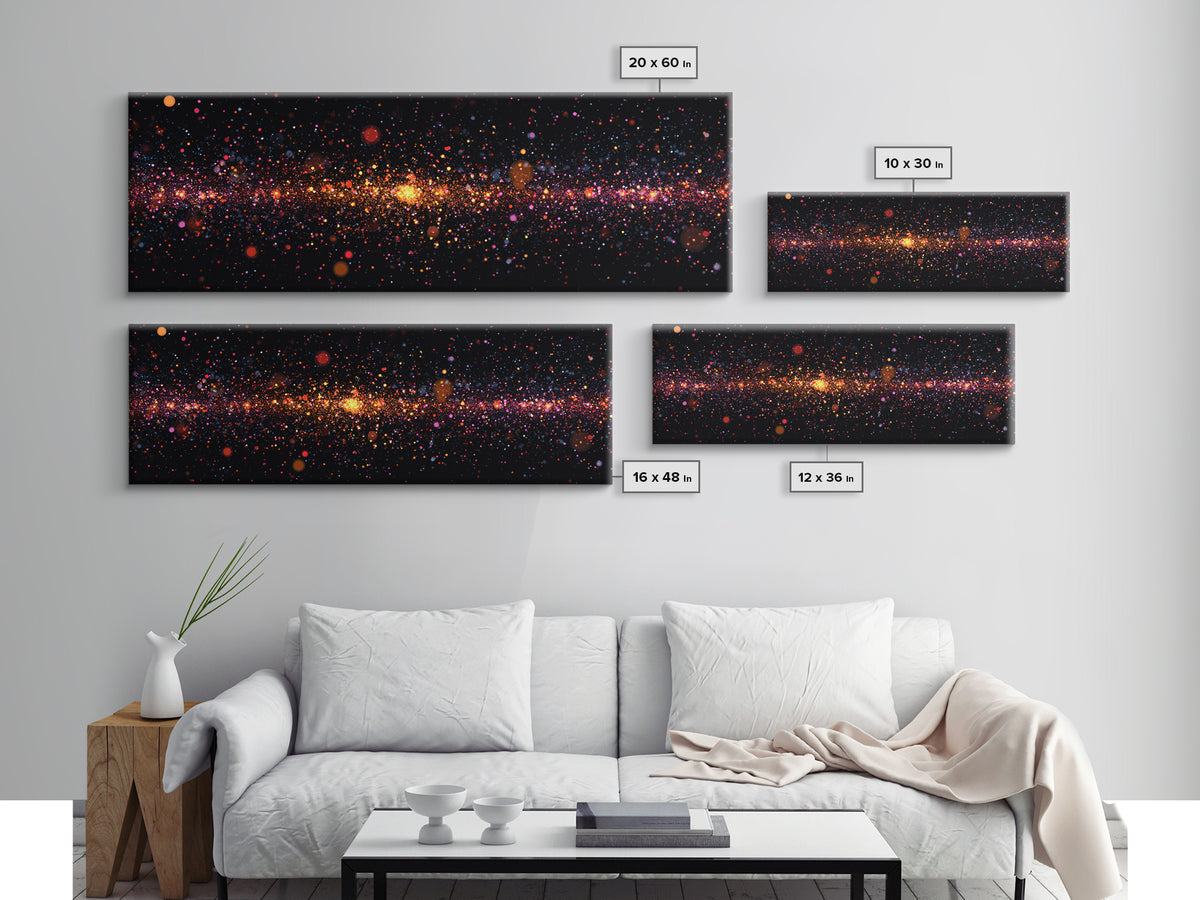 Radiant Particle Galaxy Horizon Wall Art, Space Abstract Art, Modern Digital Art Print, Cosmic Retro Decor, Large Canvas