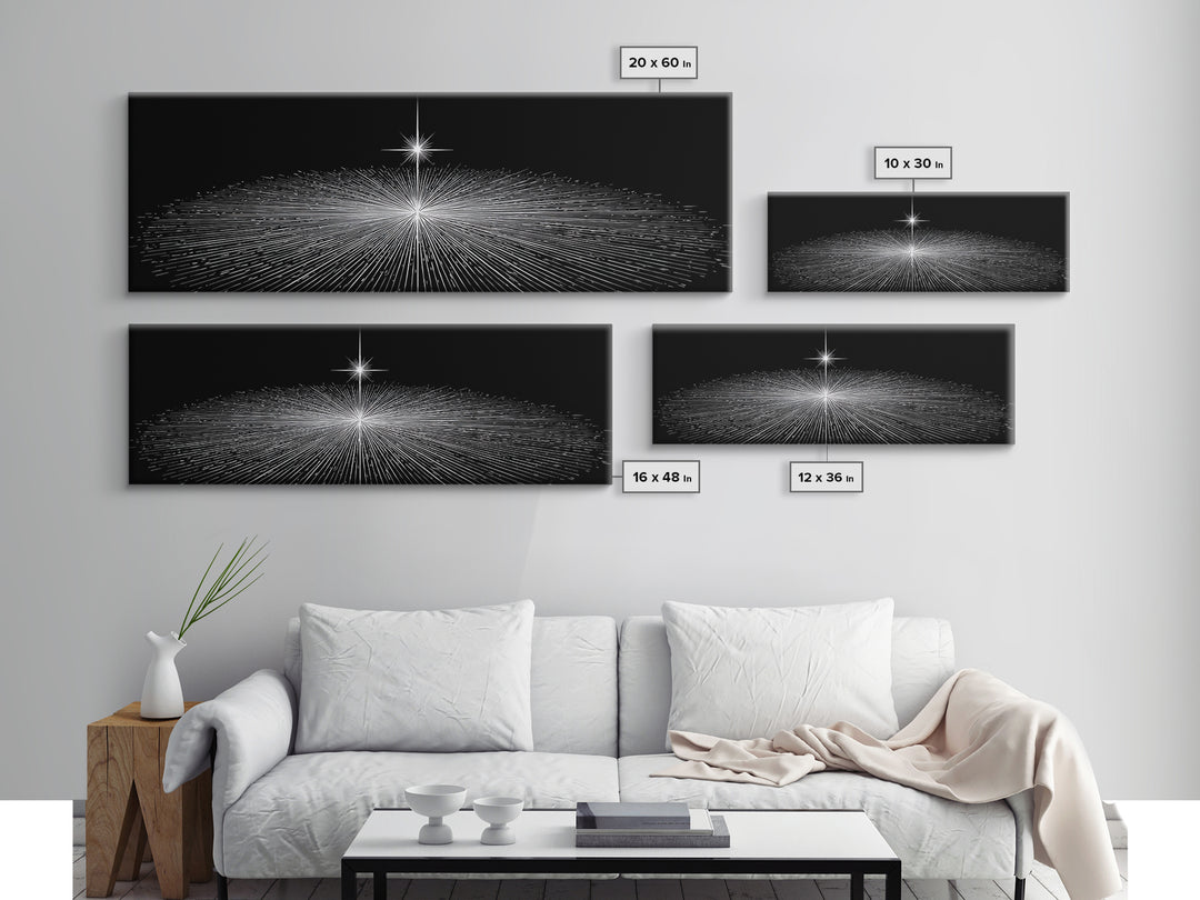 Black And White Radiant Grid Horizon Canvas Print, Minimalist Wall Art, Op Art Poster, Modern Geometric Office Decor Gift