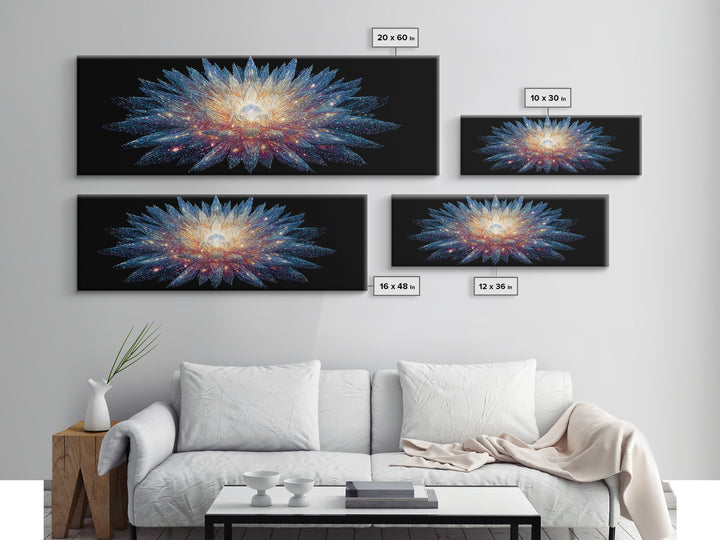 Glowing Cosmic Crystal Bloom Wall Art, Modern Abstract Art Print, Space Abstract Art, Blue Black Living Room Wall Decor Prints