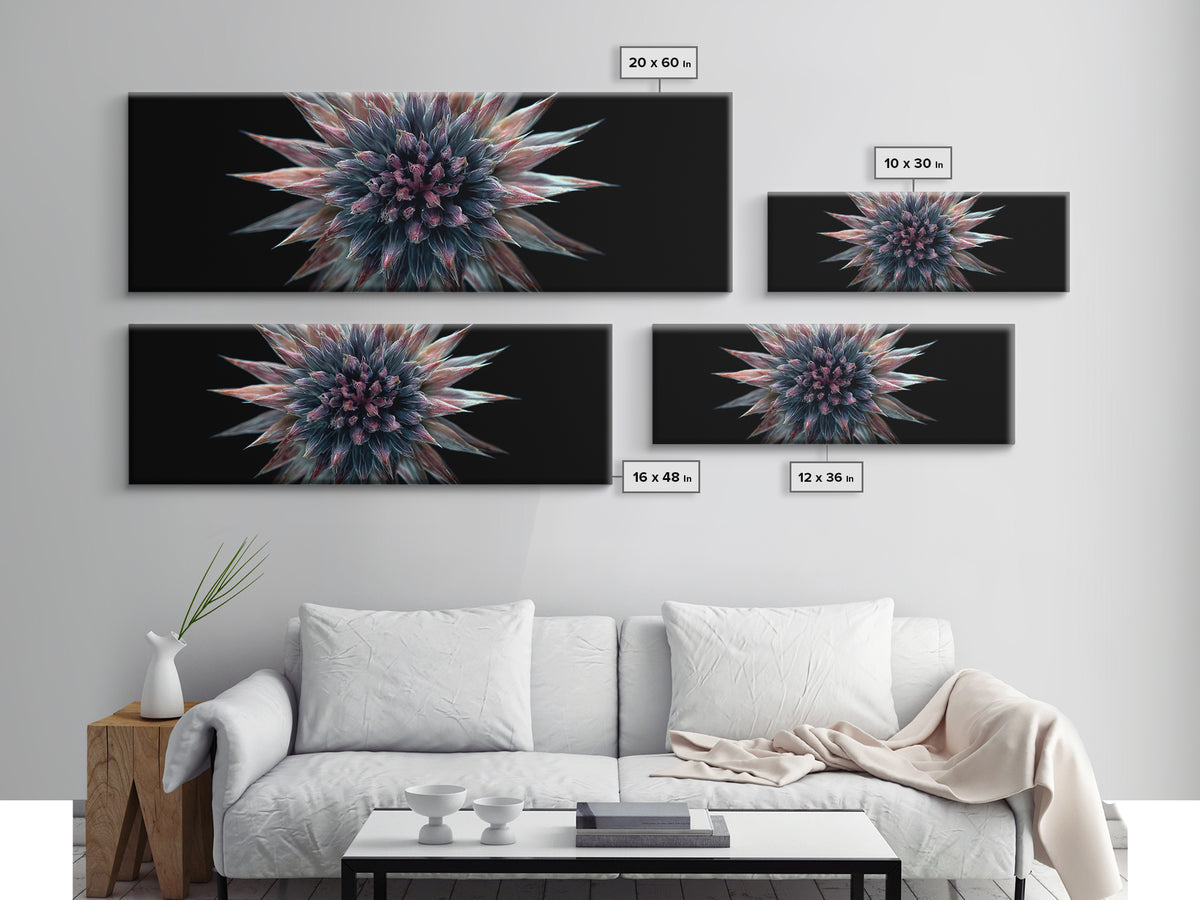 Dark Metallic Spiked Floral Bloom Framed Canvas Print, Modern Abstract Art, Black Wall Art, Statement Wall Decor For Living Room