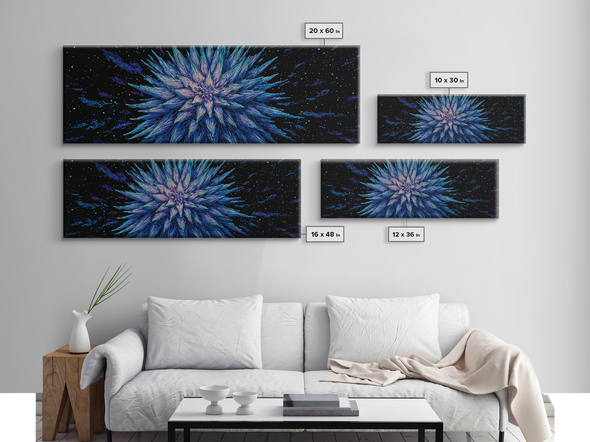 Electric Blue Crystal Explosion Canvas Print, Modern Abstract Art, Cosmic Retro Wall Art, Large Sci Fi Retro Art, Office Decor