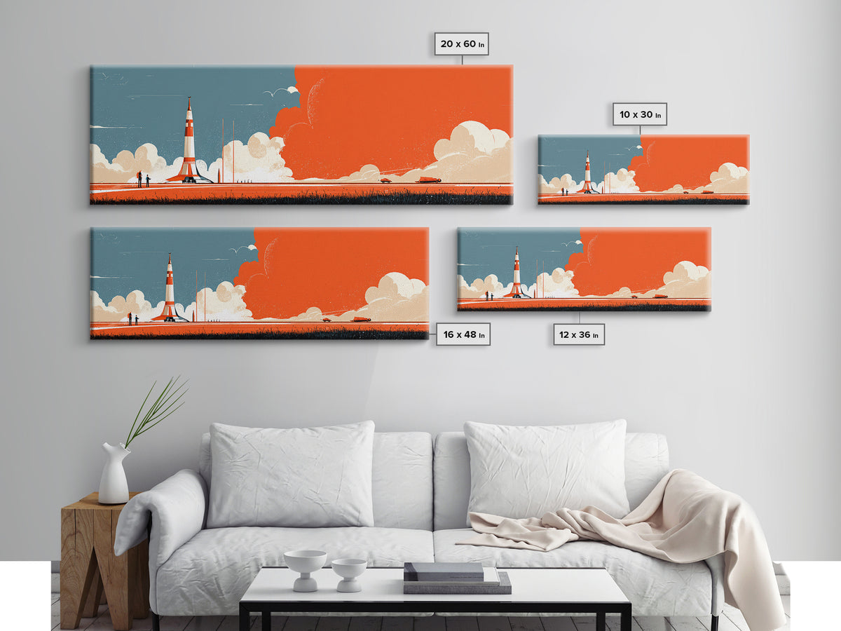 Retro Rocket Launch With Orange Smoke Wall Art, Midcentury Modern Space Poster, Atomic Sci Fi Decor, MCM Kids Room Print