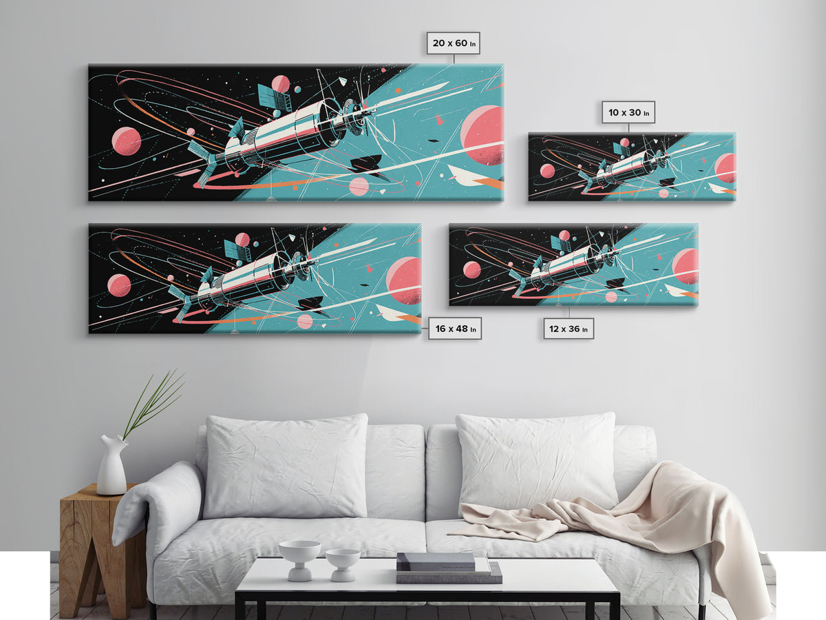 Retro Satellite With Pink Planets Wall Art, Midcentury Modern Space Poster, Atomic Sci Fi Decor, MCM Futuristic Print Gift