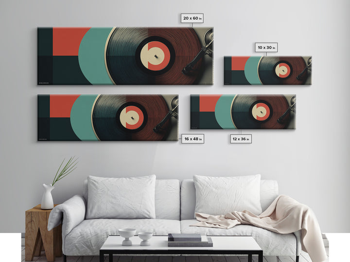 Close Up Vinyl Record Canvas Print, Modern Retro Wall Art, Midcentury Music Poster, Bold MCM Decor For Studio And Den Gift