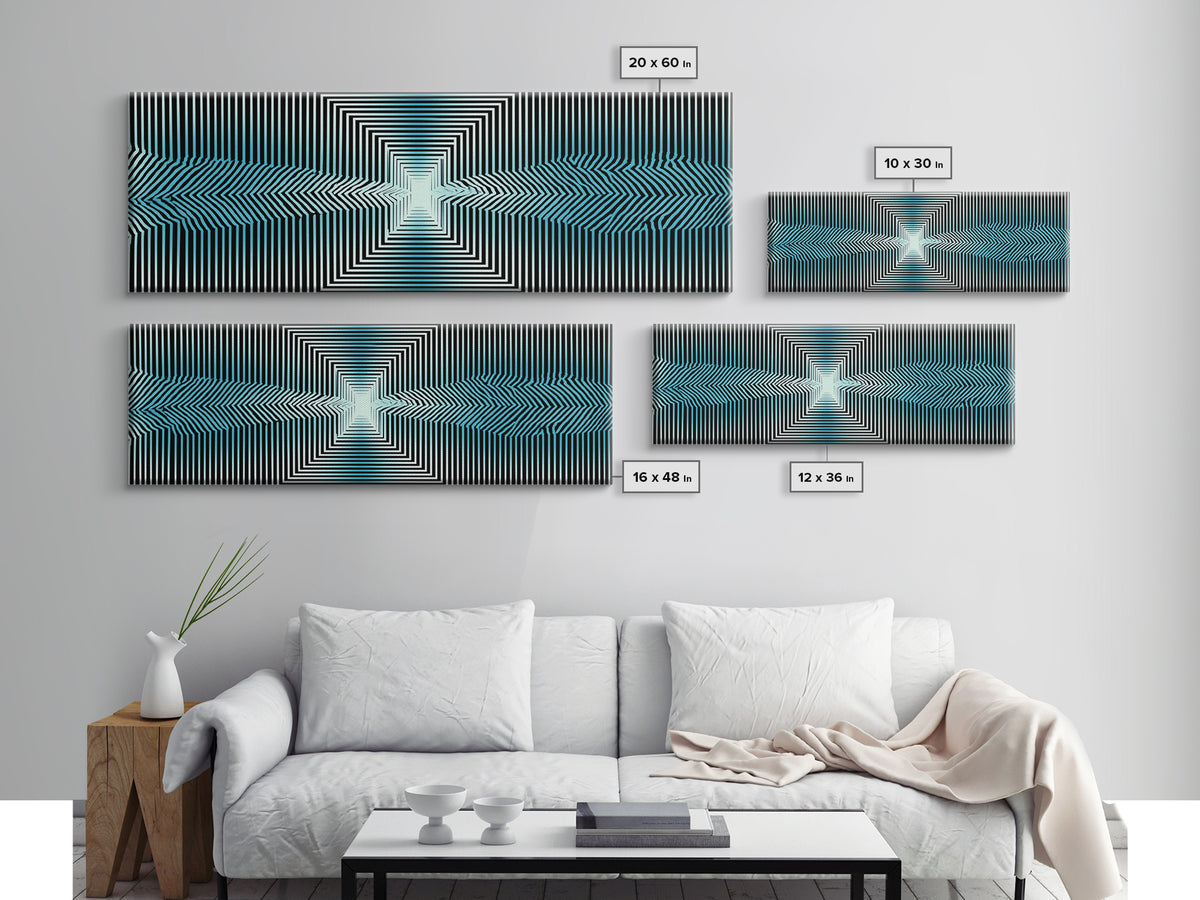 Optical Illusion Line Wall Art, Op Art Geometric Print, Modern Abstract Art, Blue Black Minimalist Decor For Office Gift