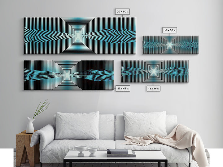 Optical Illusion Line Wall Art, Op Art Geometric Print, Modern Abstract Art, Blue Black Minimalist Decor For Office Gift