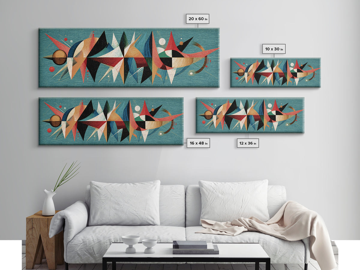 Atomic Abstract Shapes Canvas Print, Teal Midcentury Modern Wall Art, Geometric Retro Poster, Colorful MCM Home Office Decor