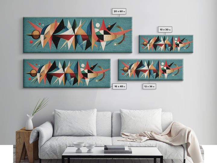 Atomic Abstract Shapes Canvas Print, Teal Midcentury Modern Wall Art, Geometric Retro Poster, Colorful MCM Home Office Decor