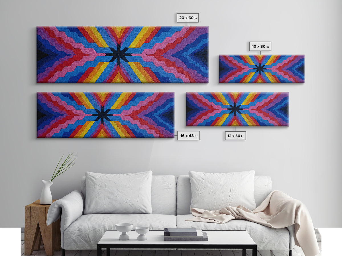 Rainbow Zigzag Kaleidoscope Wall Art, Colorful 70s Retro Poster, Geometric Abstract Art Print, Groovy MCM Living Room Decor