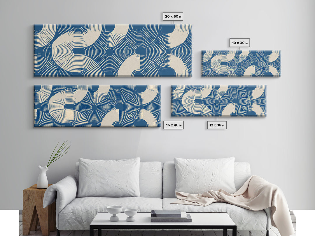 Blue Wave Pattern Wall Art, Scandinavian Modern Art Print, Abstract Line Poster, Coastal Geometric Decor For Bathroom Or Bedroom