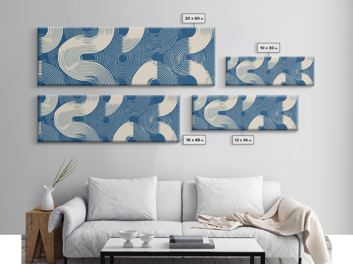 Blue Wave Pattern Wall Art, Scandinavian Modern Art Print, Abstract Line Poster, Coastal Geometric Decor For Bathroom Or Bedroom